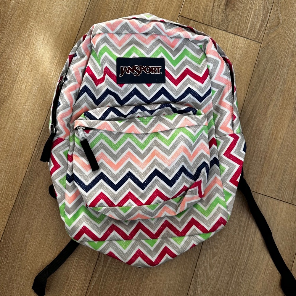 JanSport SuperBreak Backpack Multi-Color Chevron Zigzag School Bag Kids